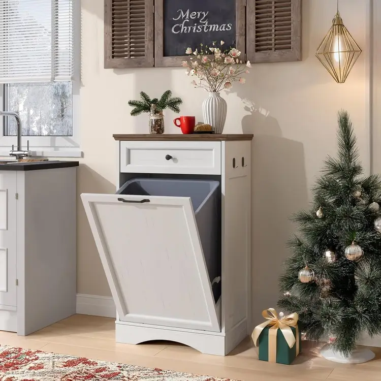 newownds 13 gallon hidden trash garbage can cabinet with drawer 750x750